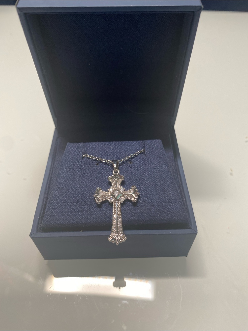 Francesca's Collections Silver Cross Pendant Necklace with Clear Accents